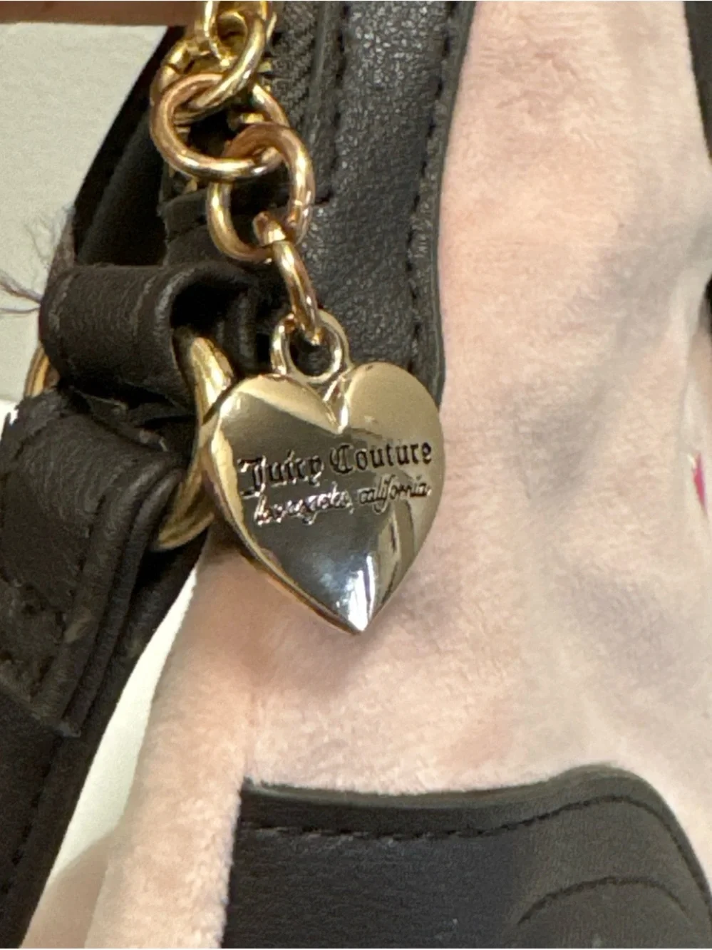 Juicy Couture Pink and Black Crest Satchel with Heart Charm